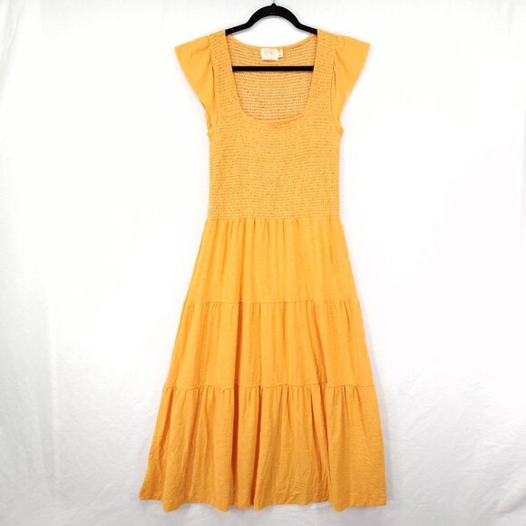 Revolve Nation LTD Josie Midi Dress Size Medium Shirred Square Neck Tiered - Picture 2 of 12